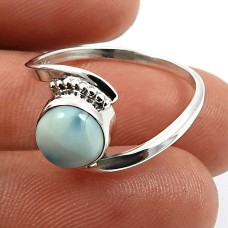 Larimar Gemstone Jewelry 925 Solid Sterling Silver Ring Size 8 D41