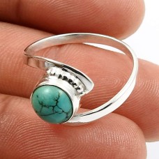Turquoise Gemstone Jewelry 925 Fine Sterling Silver Ring Size 8 J41