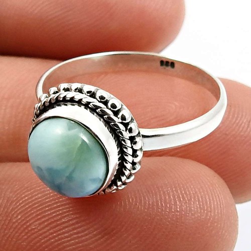 Larimar Gemstone Ring Size 8 925 Sterling Silver Jewelry L41