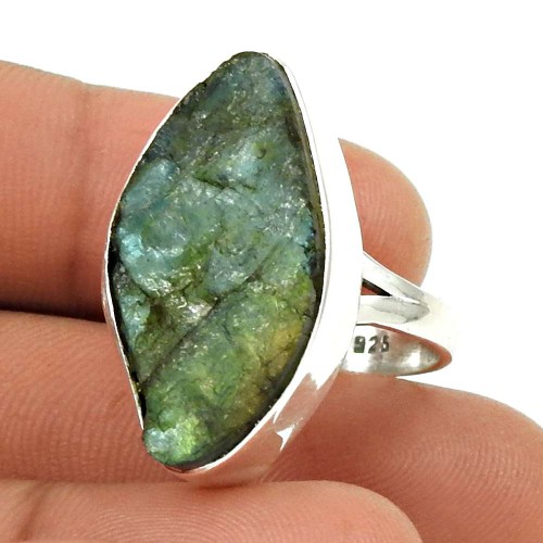 Natural LABRADORITE Rough Stone Ring Size 8 925 Silver HANDMADE Fine Jewelry N35