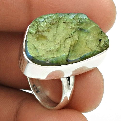 Natural LABRADORITE HANDMADE Jewelry 925 Sterling Silver Rough Stone Ring Size 8 V35