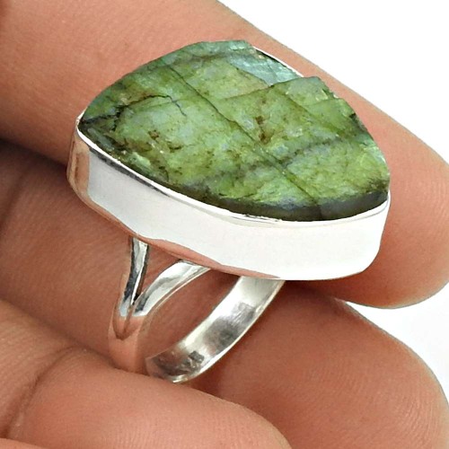 HANDMADE 925 Sterling Silver Natural LABRADORITE Rough Stone Ring Size 7 AD12