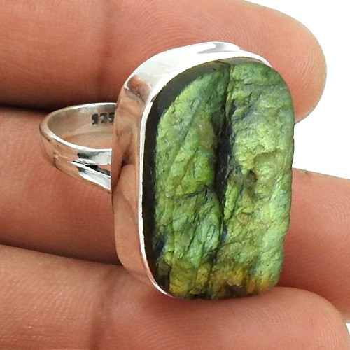 HANDMADE 925 Silver Jewelry Natural LABRADORITE Rough Stone Ring Size 8 NW24