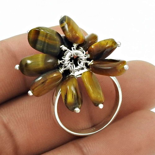 HANDMADE 925 Silver Jewelry Natural Tiger Eye Beaded Ring Size 7.5 AQ10