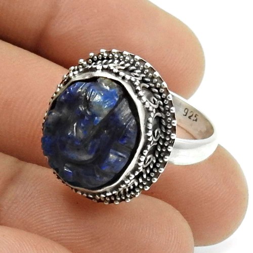 Natural LAPIS Gemstone Ganesha Ring Size 7.5 925 Silver HANDMADE Jewelry JJ24