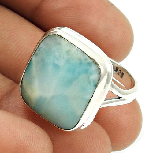 Larimar Gemstone Ring 925 Sterling Silver Indian Jewelry R16