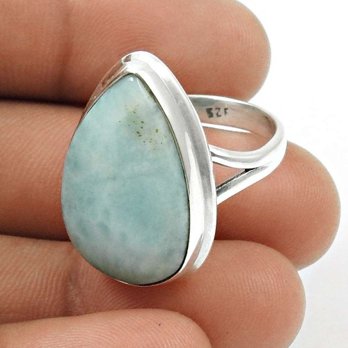 Larimar Gemstone Ring 925 Sterling Silver Traditional Jewelry F17