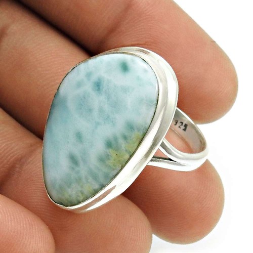 Larimar Gemstone Ring 925 Sterling Silver Indian Jewelry L17