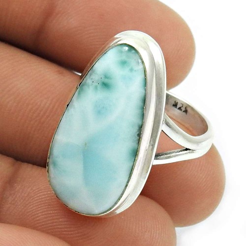 Larimar Gemstone Ring 925 Sterling Silver Traditional Jewelry P17