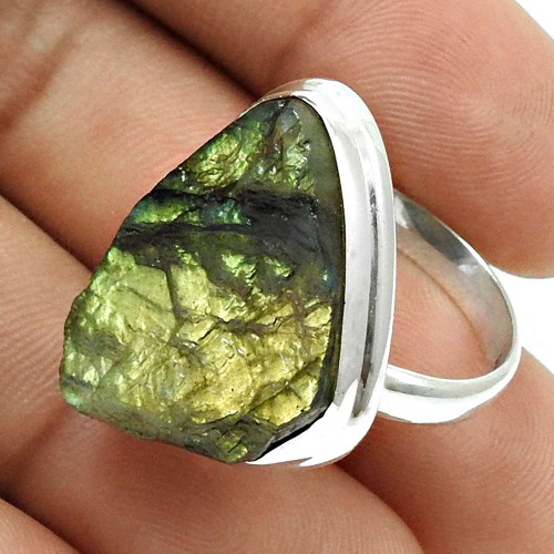 Labradorite Rough Stone Ring 925 Sterling Silver Vintage Look Jewelry Z19