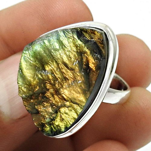 Labradorite Rough Stone Ring 925 Sterling Silver Handmade Jewelry C20