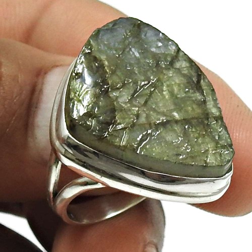 Labradorite Rough Stone Ring 925 Sterling Silver Indian Jewelry D20