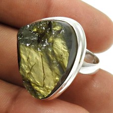 Labradorite Rough Stone Ring 925 Sterling Silver Vintage Look Jewelry J20