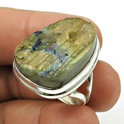Labradorite Rough Stone Ring 925 Sterling Silver Stylish Jewelry K20