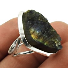 Labradorite Rough Stone Ring 925 Sterling Silver Handmade Indian Jewelry P20