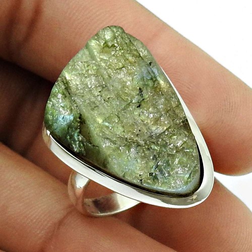 Labradorite Rough Stone Ring 925 Sterling Silver Ethnic Jewelry S20