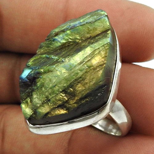 Labradorite Rough Stone Ring 925 Sterling Silver Traditional Jewelry B21