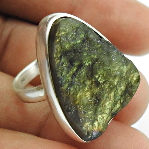 Labradorite Rough Stone Ring 925 Sterling Silver Vintage Look Jewelry D21
