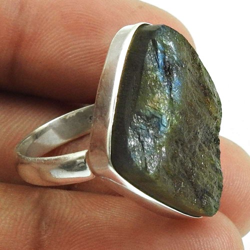 Labradorite Rough Stone Ring 925 Sterling Silver Stylish Jewelry E21
