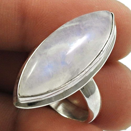 Rainbow Moonstone Gemstone Ring 925 Sterling Silver Vintage Jewelry K21