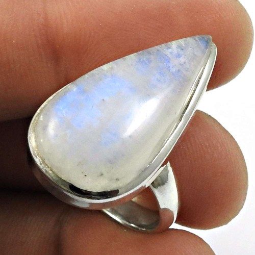 Rainbow Moonstone Gemstone Ring 925 Sterling Silver Indian Jewelry B22