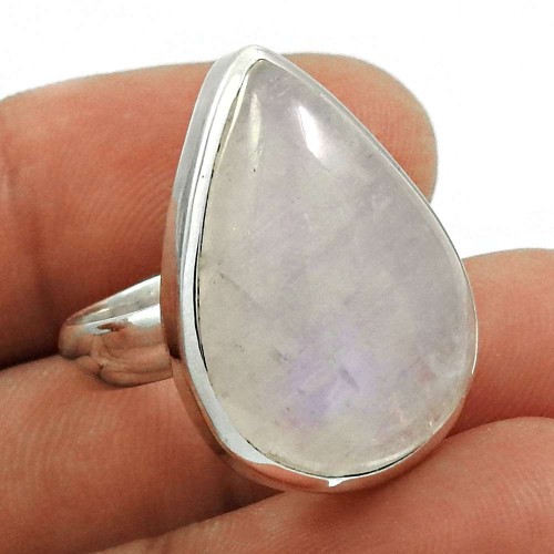 Rainbow Moonstone Gemstone Ring 925 Sterling Silver Indian Handmade Jewelry C22