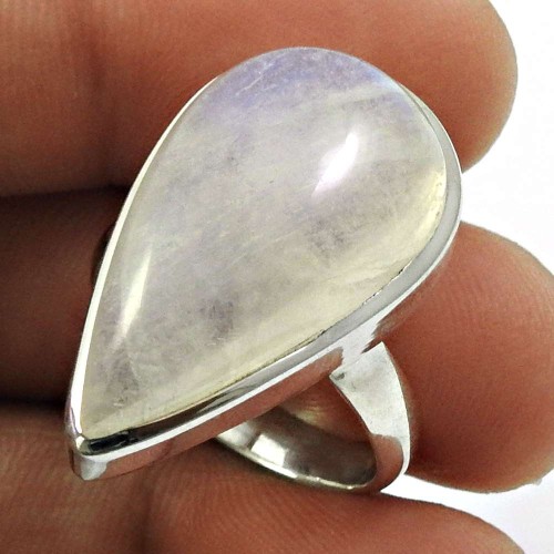 Rainbow Moonstone Gemstone Ring 925 Sterling Silver Stylish Jewelry I22