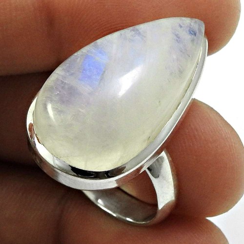 Rainbow Moonstone Gemstone Ring 925 Sterling Silver Handmade Indian Jewelry N22