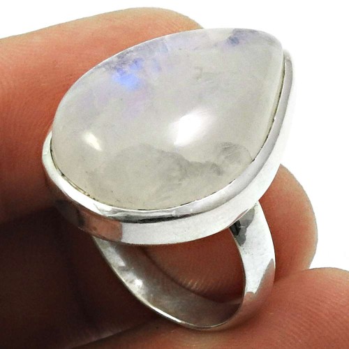 Rainbow Moonstone Gemstone Ring 925 Sterling Silver Vintage Jewelry O22