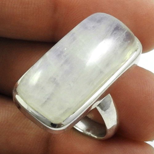 Rainbow Moonstone Gemstone Ring 925 Sterling Silver Stylish Jewelry S22