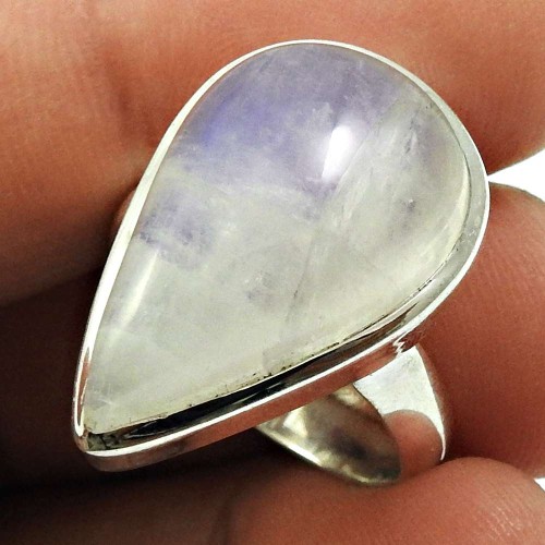 Rainbow Moonstone Gemstone Ring 925 Sterling Silver Ethnic Jewelry A23