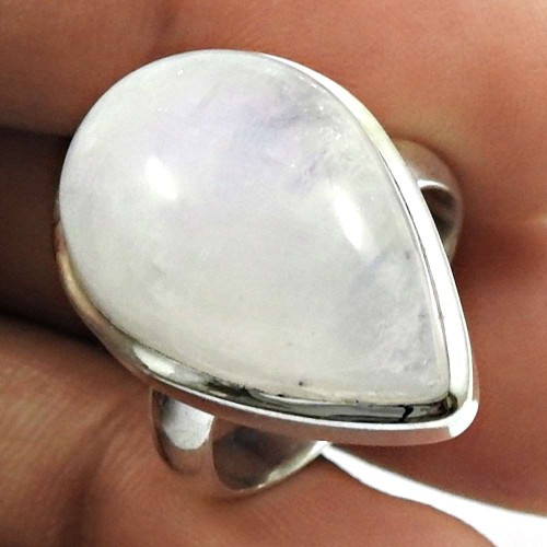 Rainbow Moonstone Gemstone Ring 925 Sterling Silver Vintage Look Jewelry B23