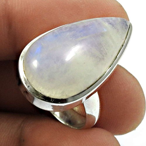 Rainbow Moonstone Gemstone Ring 925 Sterling Silver Stylish Jewelry C23