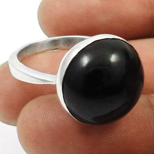 Black Onyx Gemstone Ring 925 Sterling Silver Handmade Jewelry E23