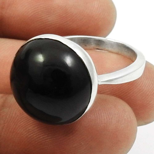 Black Onyx Gemstone Ring 925 Sterling Silver Vintage Look Jewelry L23