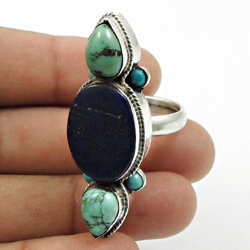 Lapis Lazuli Turquoise Gemstone Ring 925 Sterling Silver Handmade Jewelry O23