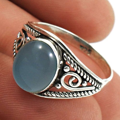 Chalcedony Gemstone Ring 925 Sterling Silver Handmade Indian Jewelry T26
