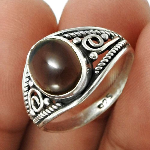 Smoky Quartz Gemstone Ring 925 Sterling Silver Traditional Jewelry V26