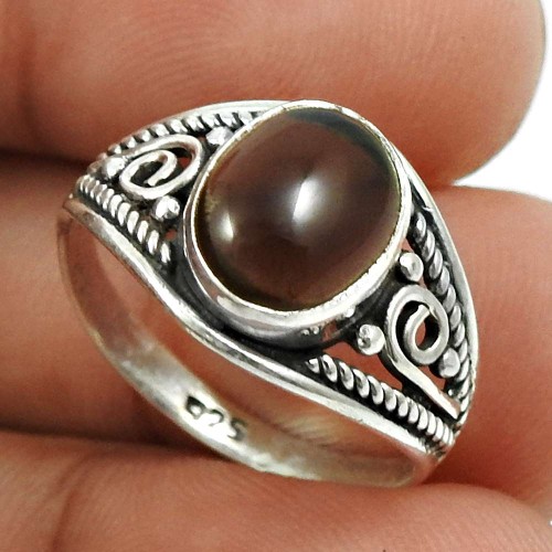 Smoky Quartz Gemstone Ring 925 Sterling Silver Ethnic Jewelry W26