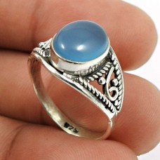 Chalcedony Gemstone Ring 925 Sterling Silver Vintage Jewelry Y27