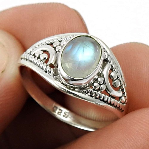 Rainbow Moonstone Gemstone Ring 925 Sterling Silver Indian Handmade Jewelry O30