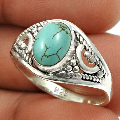 Turquoise Gemstone Ring 925 Sterling Silver Traditional Jewelry R30
