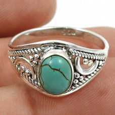 Turquoise Gemstone Ring 925 Sterling Silver Vintage Look Jewelry T30