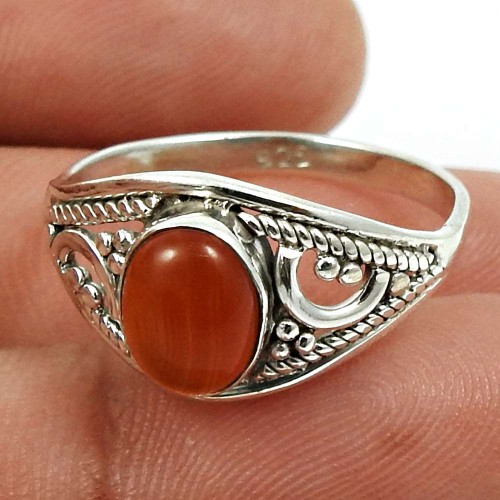Carnelian Gemstone Ring 925 Sterling Silver Indian Jewelry X30