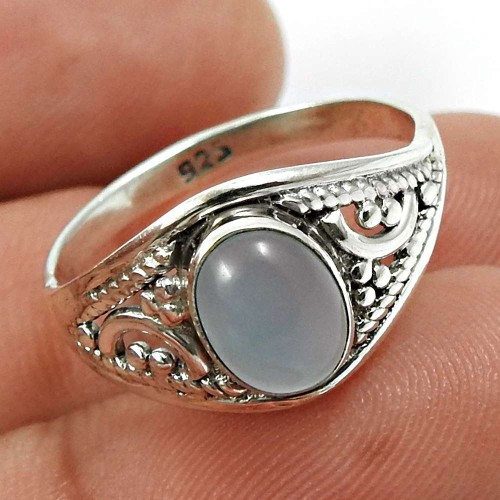 Chalcedony Gemstone Ring 925 Sterling Silver Stylish Jewelry E31