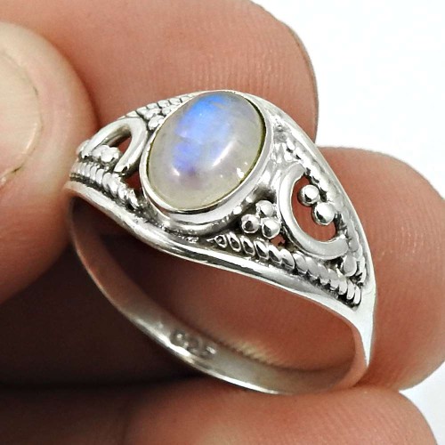 Rainbow Moonstone Gemstone Ring 925 Sterling Silver Stylish Jewelry K30