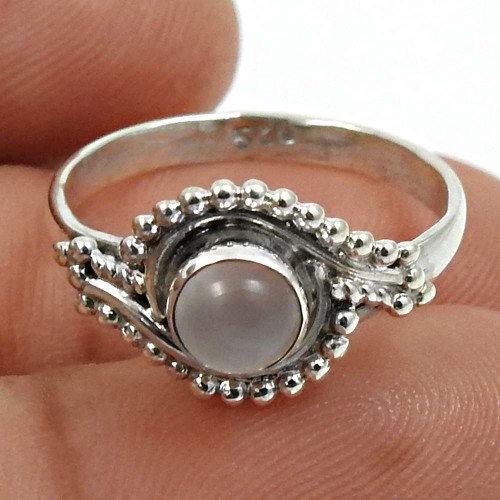 Chalcedony Gemstone Ring 925 Sterling Silver Vintage Look Jewelry H32