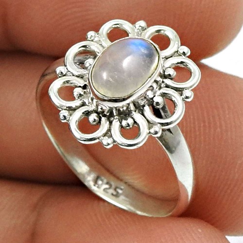 Rainbow Moonstone Gemstone Ring 925 Sterling Silver Handmade Jewelry U32