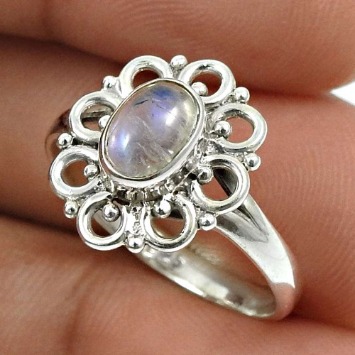 Rainbow Moonstone Gemstone Ring 925 Sterling Silver Indian Handmade Jewelry W32