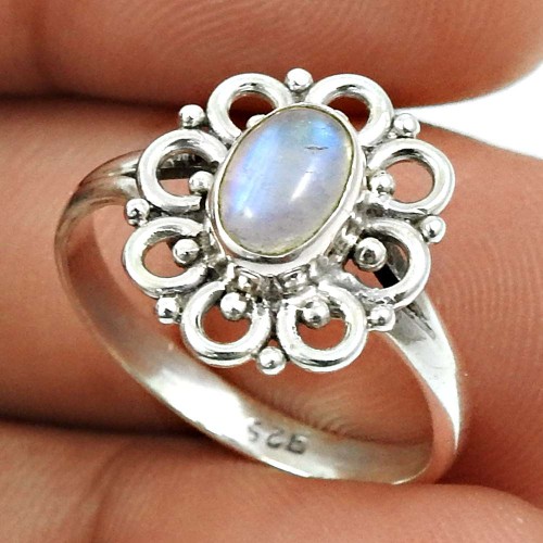 Rainbow Moonstone Gemstone Ring 925 Sterling Silver Vintage Jewelry Y32